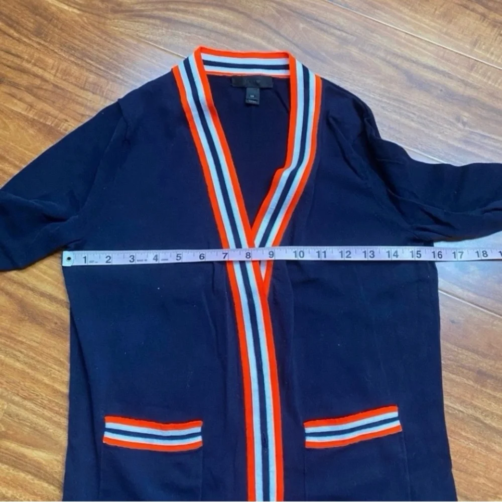 J. Crew Women Navy Neon Orange Stripe Detail Button Knit Cardigan Size XS Preppy - Picture 14 of 16